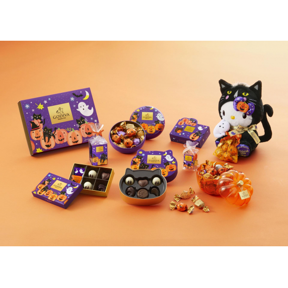 ＧＯＤＩＶＡ　 ゴディバ 　2008　ハロウイン限定品　黒猫のぬいぐるみ 黒猫になったハローキティのぬいぐるみチャーム付きセットも
