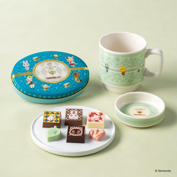 ゴディバ meets どうぶつの森 アソートメント/Blue 6粒入 フタ付きティーマグカップセット