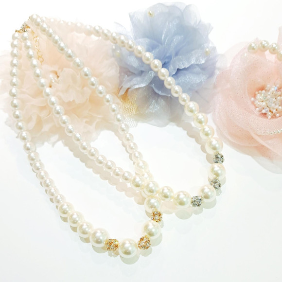 パール×ストーンネックレス