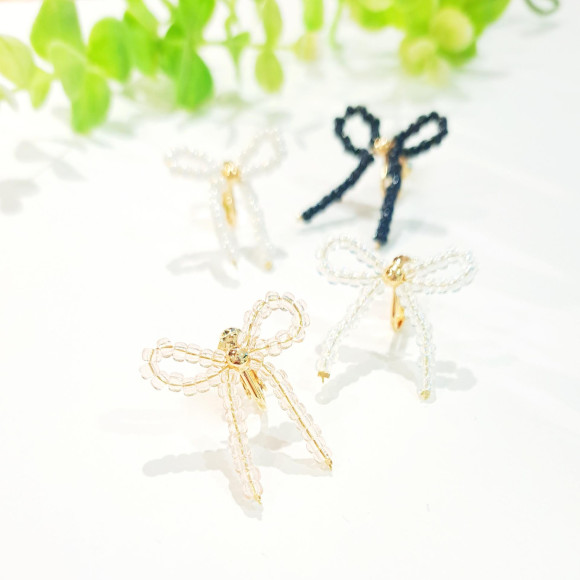 ビーズリボンピアス・イヤリング