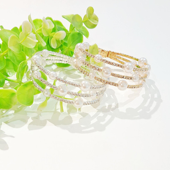 パール×ラインストーンバングル