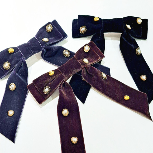 ビジュー×ベロアリボンバレッタ