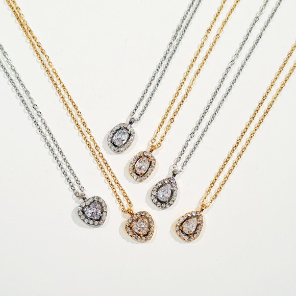 ステンレス ストーンネックレス