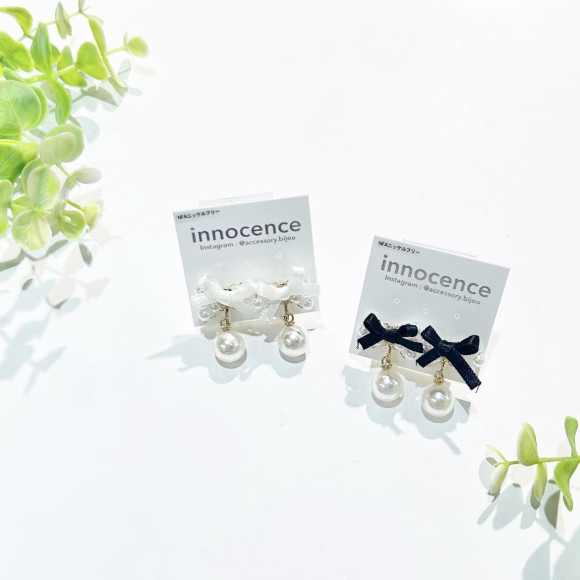 リボンパールイヤリング
