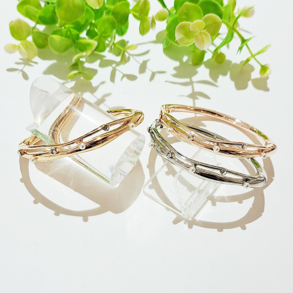 パール×ストーン マグネットバングル