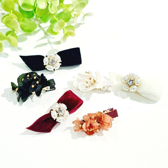 ベロアリボン×ドライフラワークリップセット