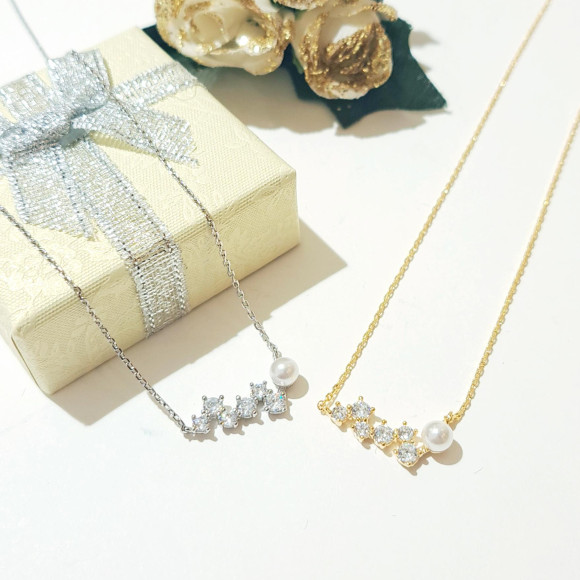 ストーン×パールネックレス