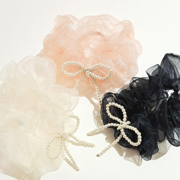 パールリボン×オーガンジーシュシュ