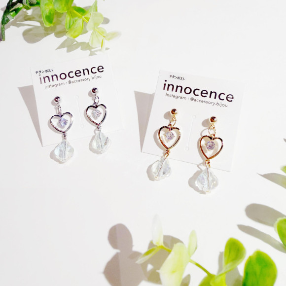 キュービック　ハートピアス イヤリング