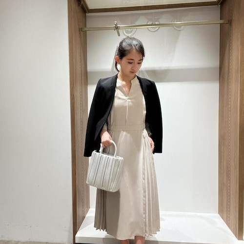 小柄さん向け/サイドプリーツキーネックワンピース×ジャケット
