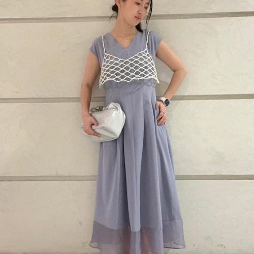 下擺褶皺連衣裙×珍珠餅