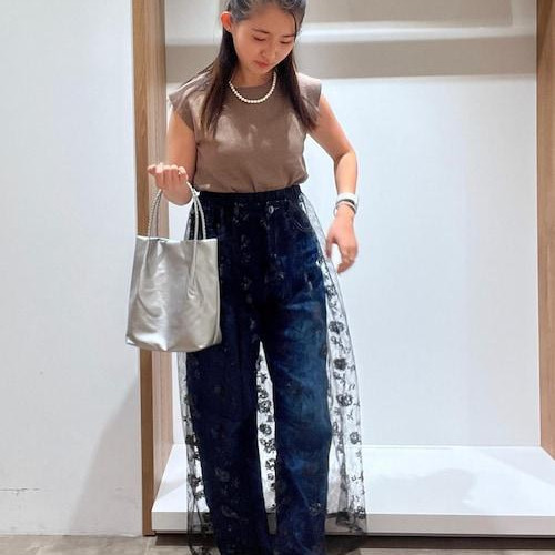 Spark Nylon Zero Sleeve Knitted Lady-like denim coordinates