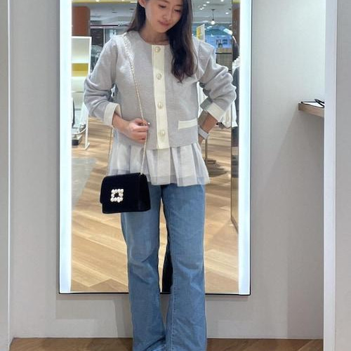 금 버튼 니트 카디건×튜르 이너 키레이 메 캐주얼 코데