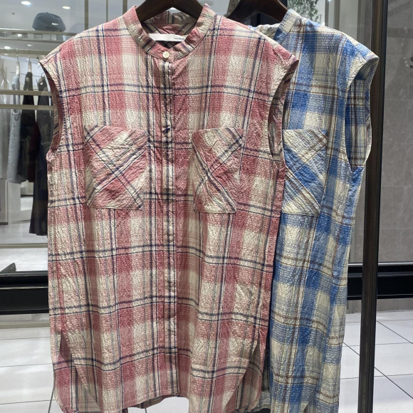 เสื้อเบลาส์ลายตารางฤดูร้อนสไตล์ฝรั่งเศส