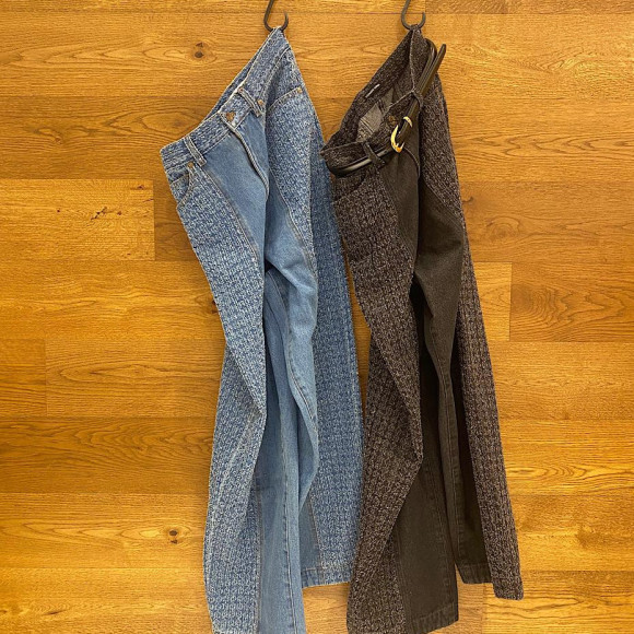 ジャガードドッキングデニムコクーンワイドパンツ