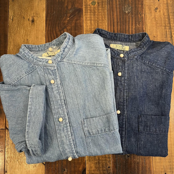 เสื้อเชิ้ตแขนสั้นผ้าเดนิมบาสก์ 6 ออนซ์