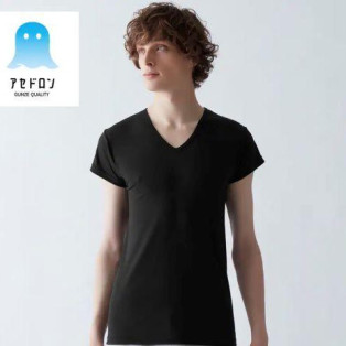 【アセドロン/鹿の子】VネックTシャツ(汗取りパッド付き)