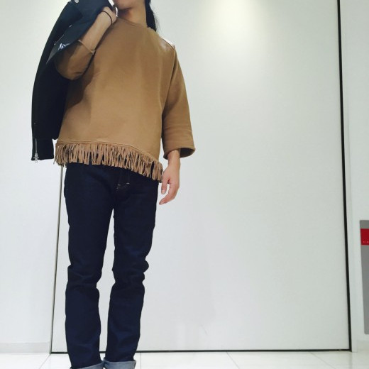 8部袖フリンジスウェット