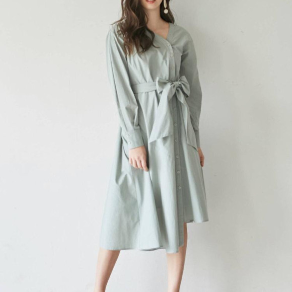 new  アシンメトリーシャツワンピース