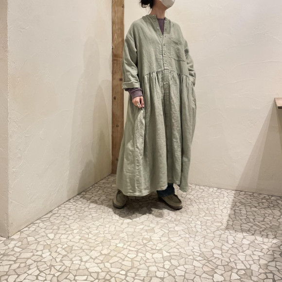 【 nest Robe 】リネン近江晒 前開きシャツワンピース
