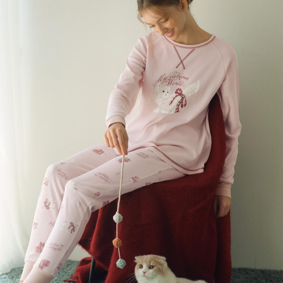 【コットン混】腹巻き付きで温活にも！コスパ抜群、人気のワッフルパジャマ。