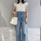 Fringe straight denim pants