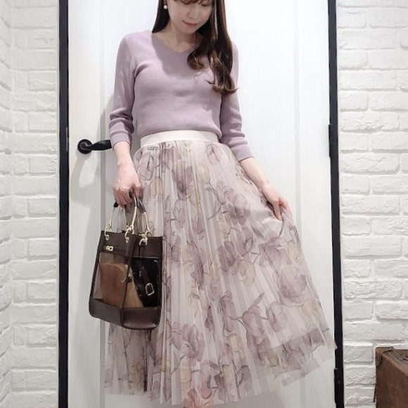 ニット×花柄チュールスカートセット