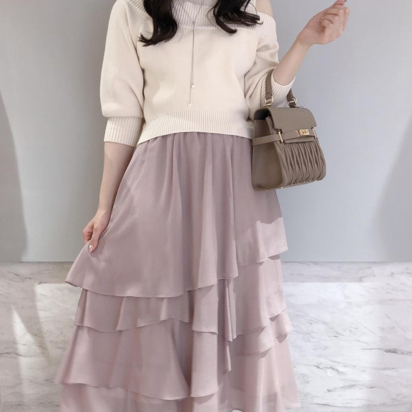 楊柳シフォンティアードスカート