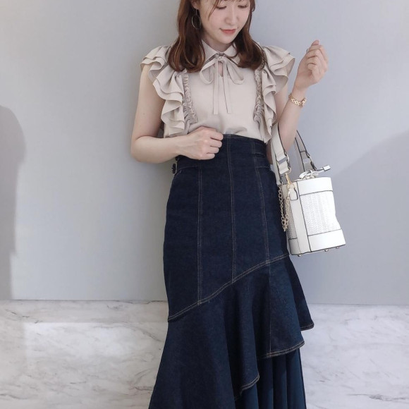 シフォン切替デニムスカート