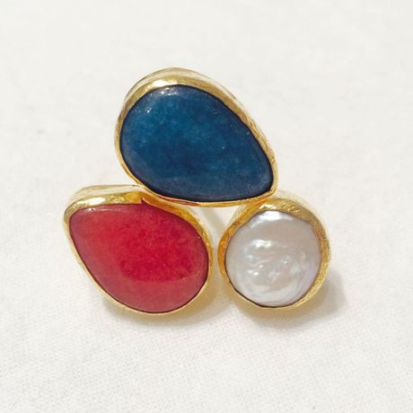 天然石3粒ring001