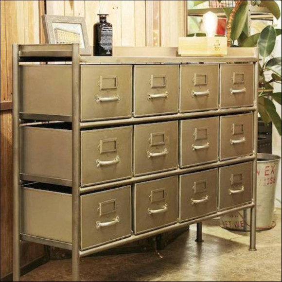 【9/24まで送料無料】GUIDEL 12DRAWERS CHEST  WIDE SILVER