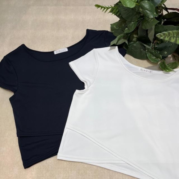裾のクロスがオシャレ★クロップド丈Tシャツ♡♡【福岡水着　天神水着　リゾート水着　ALBOVE　ヨガ　ジム　PEAK＆PINE　メンズ水着】