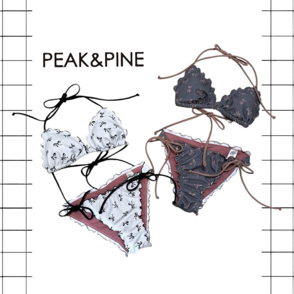 This season's trend "Ribbon pattern ♡ cuteness fully open swimsuit ♡ [Fukuoka Swimsuit Tenjin Swimsuit Resort Swimsuit Malin Activity PEAK & PINE Swimsuit sauna]