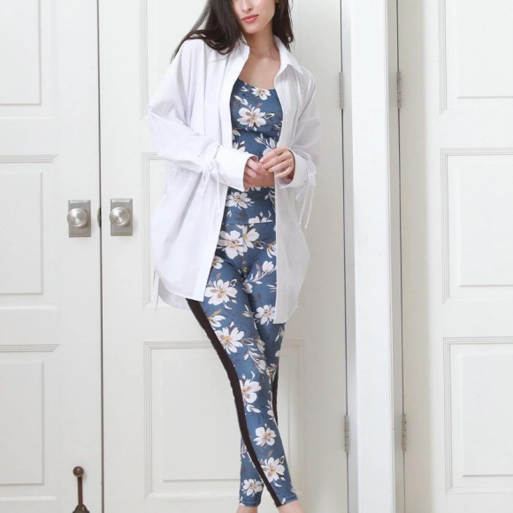 ワークアウトや日常使いに♡女性らしいシルエットのリボンシャツ♡【福岡パルコ　福岡ヨガウェア　天神ヨガウェア　福岡ピラティスウェア　天神ピラティスウェア　ヨガウェア　ジムウェア　UVカット ピラティスウェア】