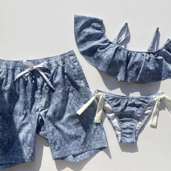 デニムプリントのオシャレメンズ水着♪【福岡水着　天神水着　リゾート水着　ALBOVE　ヨガ　ジム　PEAK & PINE　メンズ水着】