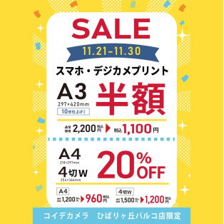 ★スマホ・デジカメプリント★・A４・４切ワイド　20％OFF ！！
