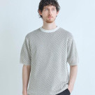 クルーネックバイアスメッシュニット半袖Tシャツ