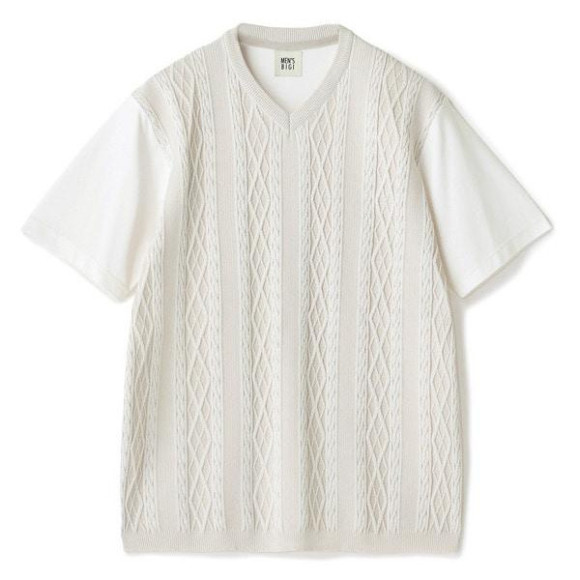アラン調 ニットコンビTシャツ