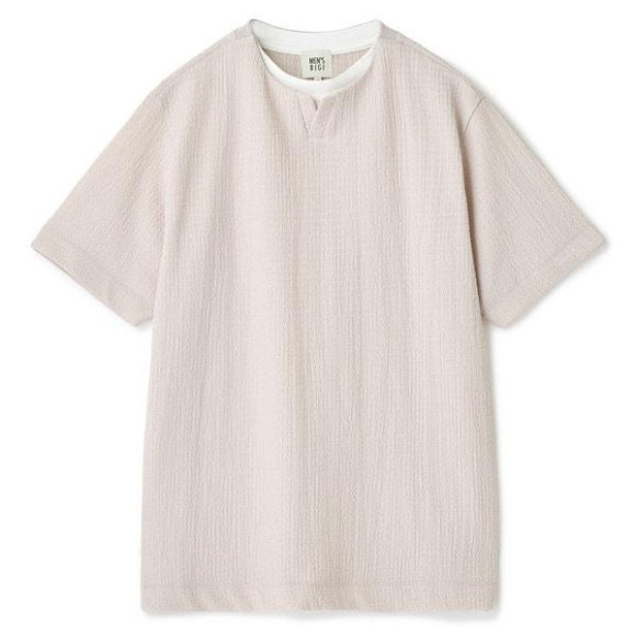 フェイクレイヤードキーネック半袖Tシャツ