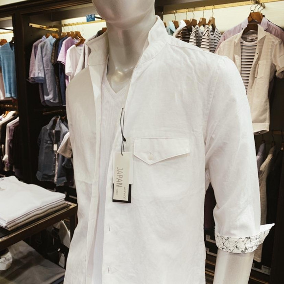 : White , Stand Coller Shirts :