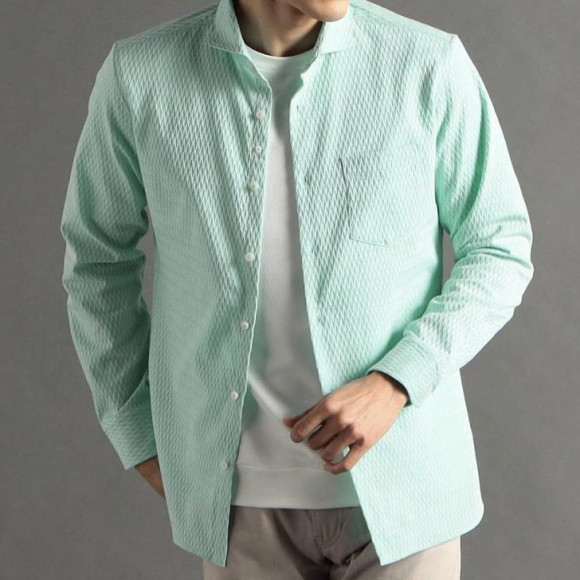 ヘリンボンジャカード ストレッチシャツ