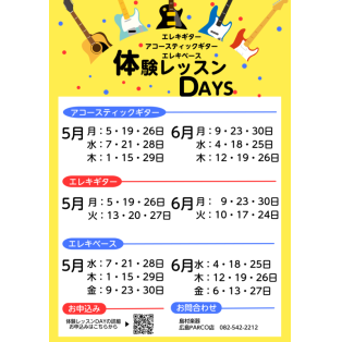 【エレキギター・アコースティックギター・エレキベース体験レッスンDays】実施中