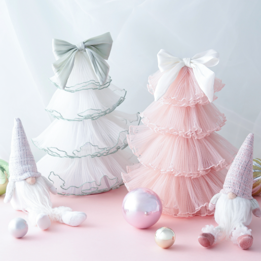 【NEW】かわいいクリスマスを叶えてくれる！ふんわりチュールとリボンがポイントのデスクトップツリーです♡♡