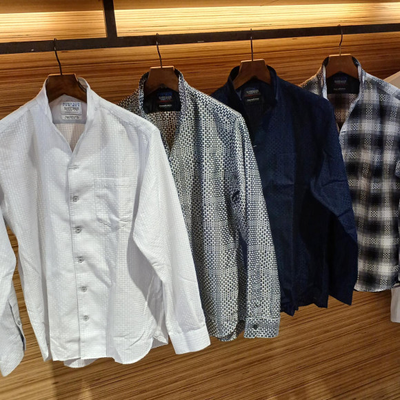 新作アイテム紹介　ドビーチェックスタンドカラーシャツ