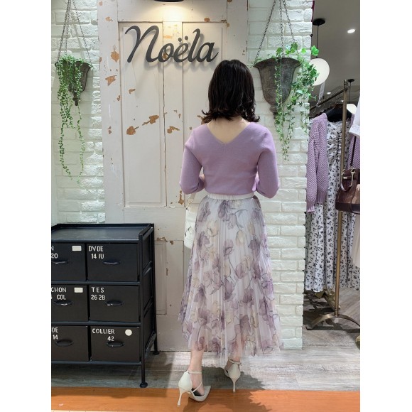 national standard 新品 チュールレース花柄スカート 紫 - ひざ丈スカート