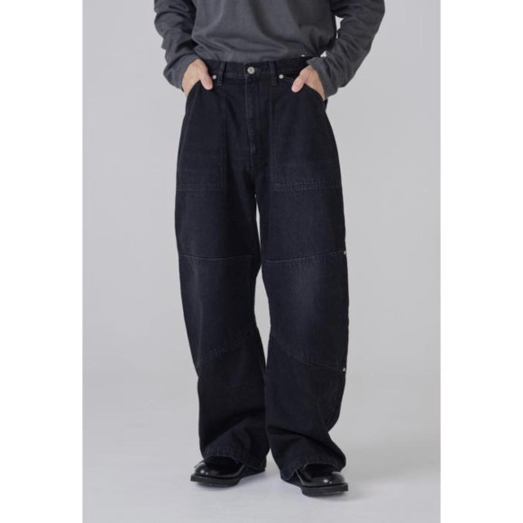 [岡山デニム]DOUBLE KNEE DENIM CURB TROUSER (KUR)