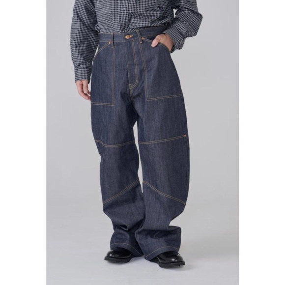 [岡山デニム]DOUBLE KNEE DENIM CURB TROUSER (KUR)
