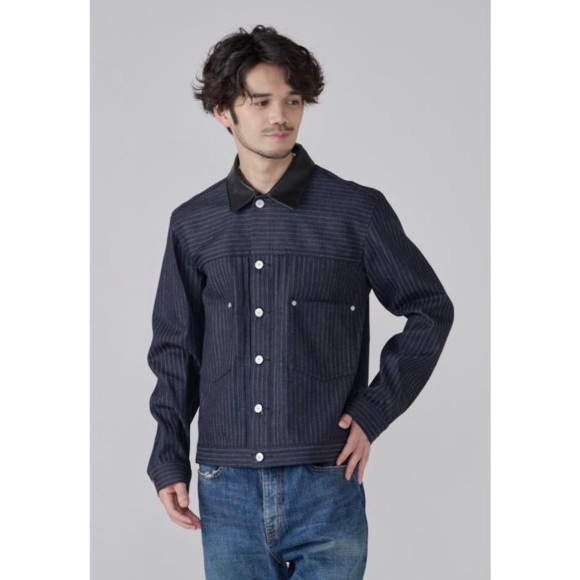 [岡山デニム]LEATHER COLLAR DENIM JACKET