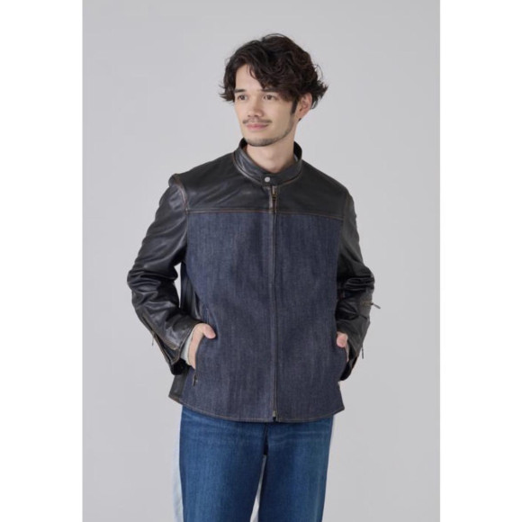 [岡山デニム]DENIM DOCKING LEATHER MOTORCYCLE JACKET