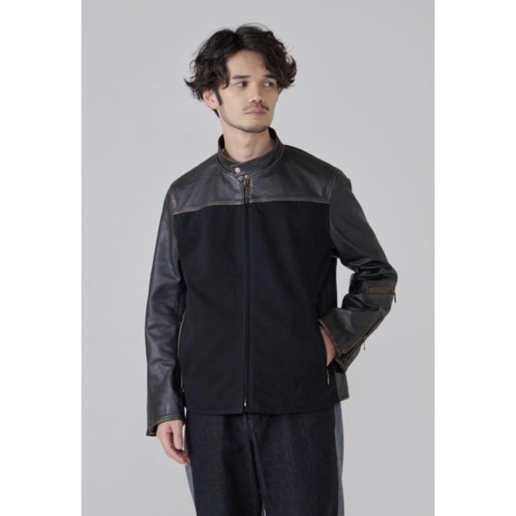 [岡山デニム]DENIM DOCKING LEATHER MOTORCYCLE JACKET
